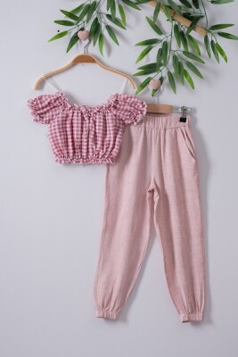 2-Piece Girl Pant Set with Tops 7-10Y Büşra Bebe 1016-221046 Dusty Rose