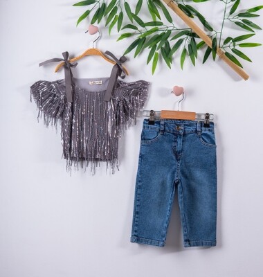 2-Piece Girl Set with Blouse and Capri Jean 3-6Y Büşra Bebe 1016-211127 - 1