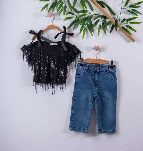 2-Piece Girl Set with Blouse and Capri Jean 3-6Y Büşra Bebe 1016-211127 - 3