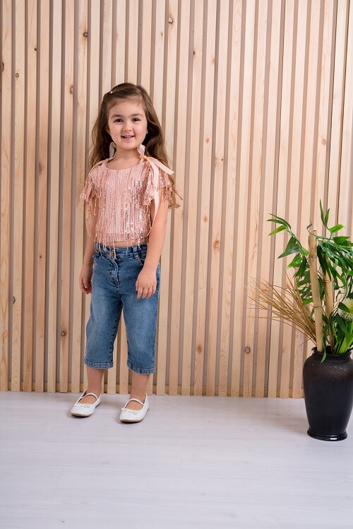 2-Piece Girl Set with Blouse and Capri Jean 3-6Y Büşra Bebe 1016-211127 - 4