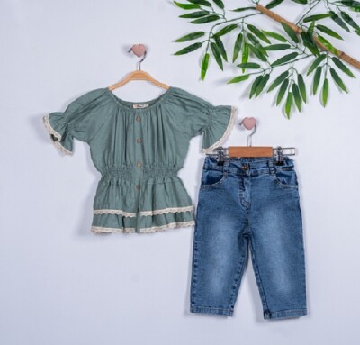 2-Piece Girl Set with Gimped Elastic Capri Jean 3-6Y Büşra Bebe 1016-211122 - 1