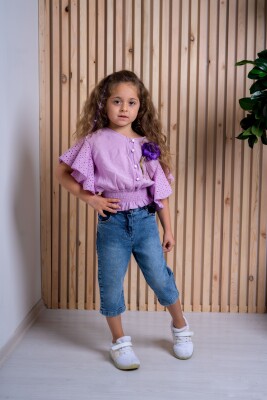 2-Piece Girl Set with Pearl Button 3-6Y Büşra Bebe 1016-21113 Lilac