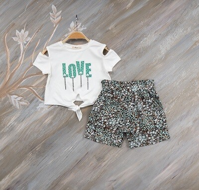 2-Piece Girl Set With Shorts and Tshirt 7-10Y Büşra Bebe 1016-221072 - 2