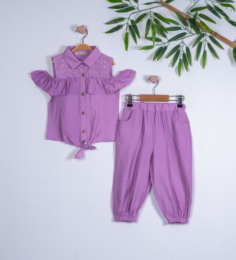 2-Piece Girl Set with Yoke Brode 3-6Y Büşra Bebe 1016-211137 - 1