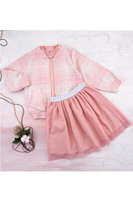 2-Piece Plaid Cardigan Set with Tulle Skirt 3-6Y Büşra Bebe 1016-212063 - Büşra Bebe