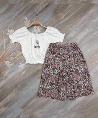 Be Happy Girl Capri Set 7-10Y Büşra Bebe 1016-221073 Blanced Almond