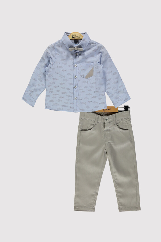 Boy Fish Printed Shirt Set 2-5Y Kumru Bebe 1075-4312 - 2