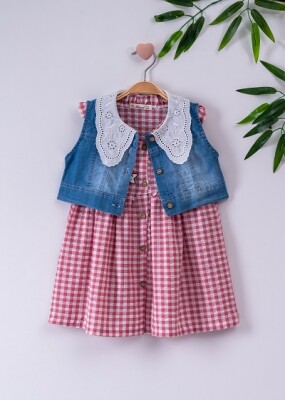 Girl Dress With Denim Vest 3-6Y Büşra Bebe 1016-221051 - Büşra Bebe