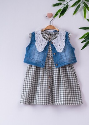 Girl Dress With Denim Vest 3-6Y Büşra Bebe 1016-221051 Green