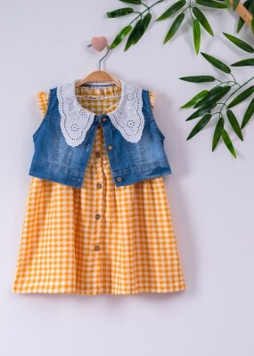 Girl Dress With Denim Vest 3-6Y Büşra Bebe 1016-221051 Yellow