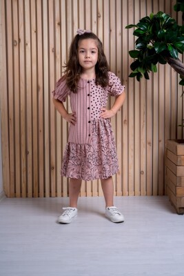 Girl Dress with Patchwork Ballon Sleeve 3-6Y Büşra Bebe 1016-211017 - Büşra Bebe (1)