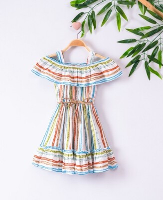 Girl Dress With Striped 3-6Y Büşra Bebe 1016-221057 - Büşra Bebe