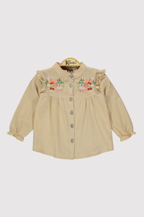 Girl Stand Collar Embroidered Shirt 2-5Y Kumru Bebe 1075-4249 - 2