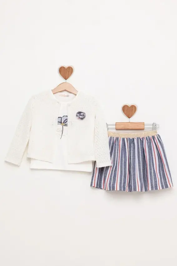 Knitted Cardigan Striped Skirt Set 1-4Y BabyRose 1002-4826 - 1