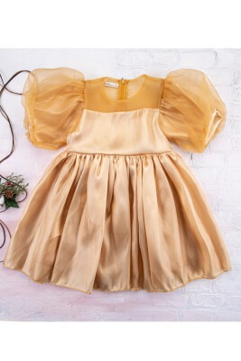 Organza Bow Dress Büşra Bebe 1016-212035 Mustard