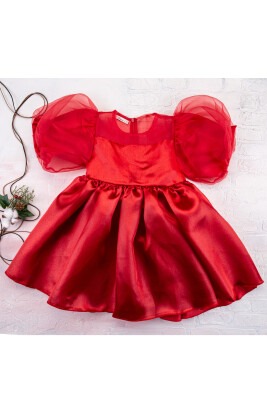 Organza Bow Dress Büşra Bebe 1016-212035 Red