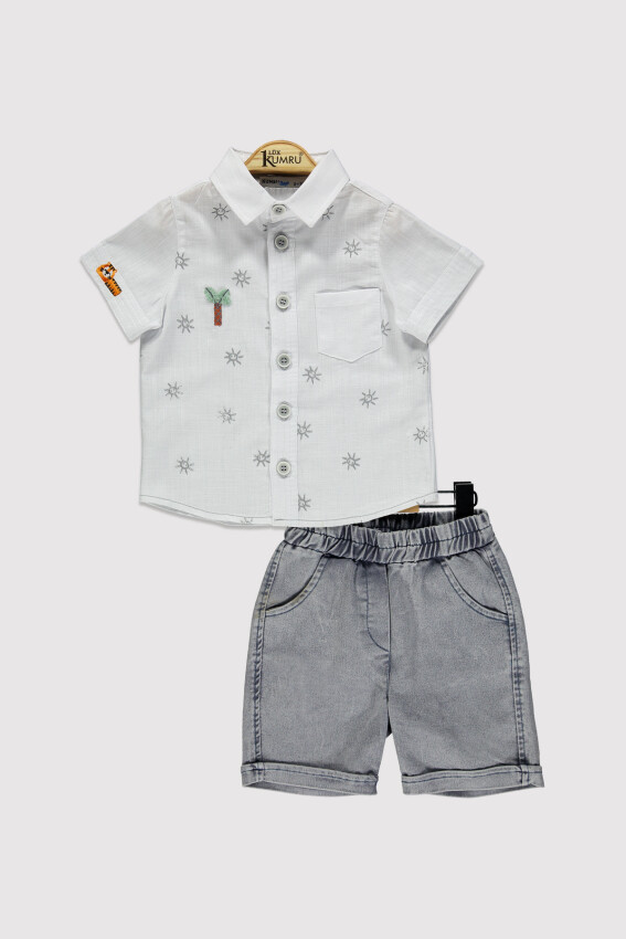 Boy Tree Embroidered Shirt Set 2-5Y Kumru Bebe 1075-4284 - 1