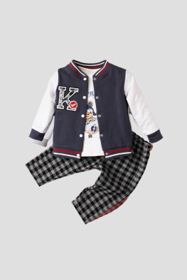 Wholesale 3-Piece Baby Boys Tracksuit Set 9-24M Kidexs 1026-90101 Темно голубой 