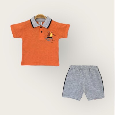 Wholesale Baby Boy 2-Piece Polo Neck T-Shirt and Shorts Set 1-4Y Algiy Mini 2047-3551TK Оранжевый 