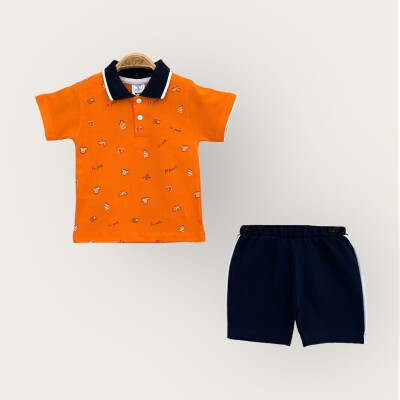 Wholesale Baby Boy 2-Piece Polo Neck T-Shirt and Shorts Set 6-18M Algiy Mini 2047-3550TK Оранжевый 