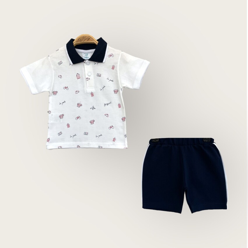 Wholesale Baby Boy 2-Piece Polo Neck T-Shirt and Shorts Set 6-18M Algiy Mini 2047-3550TK - 2