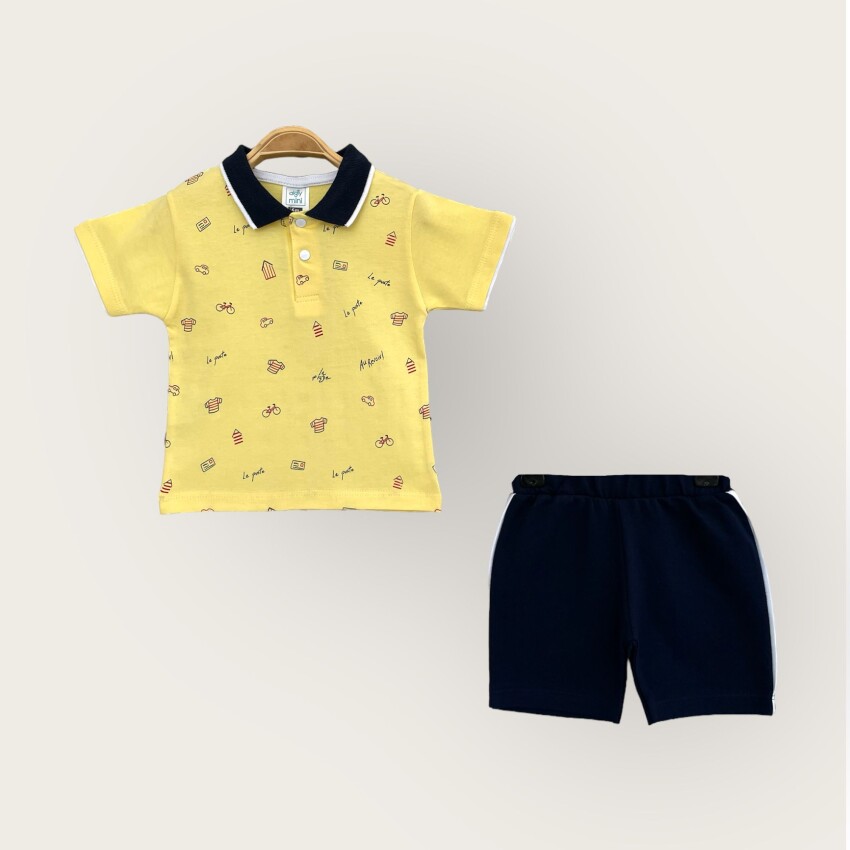 Wholesale Baby Boy 2-Piece Polo Neck T-Shirt and Shorts Set 6-18M Algiy Mini 2047-3550TK - 4