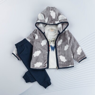 Wholesale Baby Boys 3-Piece Jacket T-Shirt and Sweatpants Set 9-24M Sani 1068-6976 - 2