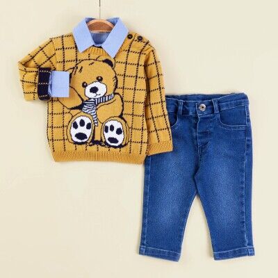 Wholesale Baby Boys 3-Piece Sweater Shirt and Denim Pants Set 6-18M Babymuz 2009-5150 - Babymuz