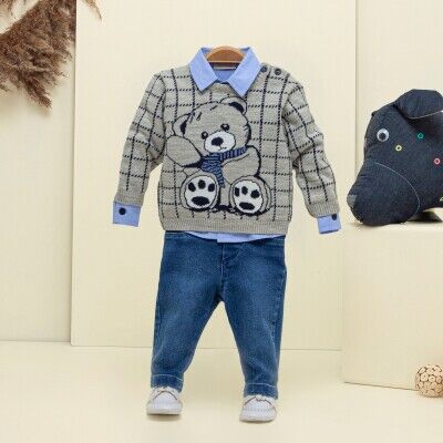 Wholesale Baby Boys 3-Piece Sweater Shirt and Denim Pants Set 6-18M Babymuz 2009-5150 - 3