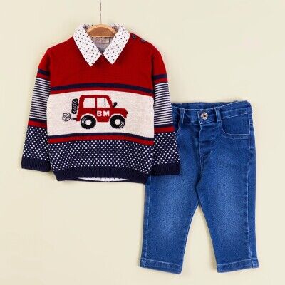 Wholesale Baby Boys 3-Piece Sweater Shirt and Denim Pants Set 9-24M Babymuz 2009-5154 Красный