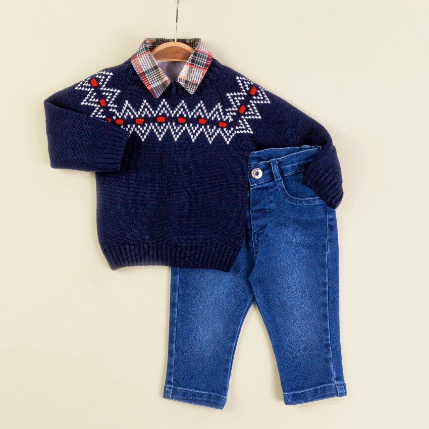 Wholesale Baby Boys 3-Piece Sweater Shirt and Denim Pants Set 9-24M Babymuz 2009-5157 - 3