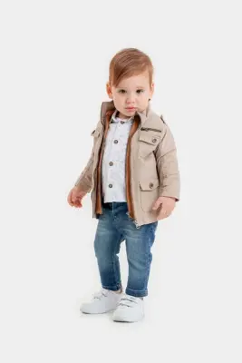 Wholesale Baby Boys 3-Pieces Jacket, Shirt and Denim Pants Set 6-24M Bubbly 2035-370 Бежевый 