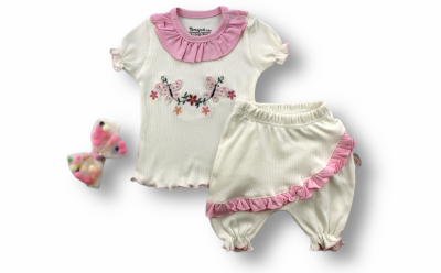 Wholesale Baby Girls 3-Piece T-shirt Set With Shorts And HeadBand 6-18M Tomuycuk 1074-75510 - 1