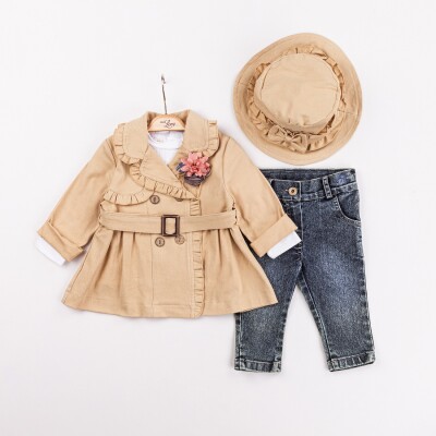 Wholesale Baby Girls 4-Piece Jacket, T-Shirt, Hat and Pants Set 9-24M Miss Lore 1055-5618 Бежевый 