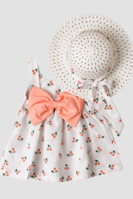 Wholesale Baby Girls Patterned Dress with Hat 6-24M Kidexs 1026-60188 Лососевый цвет