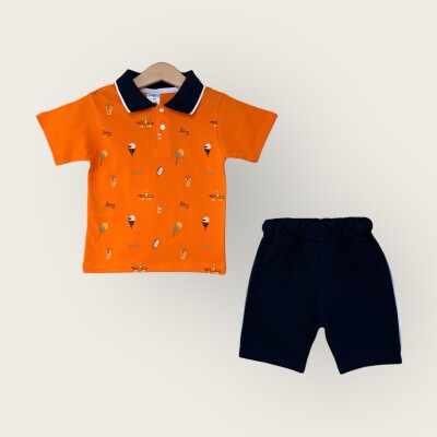 Wholesale Boy 2-Piece Polo Neck T-Shirt and Shorts Set 1-4Y Algiy Mini 2047-3560TK - Algiy Mini