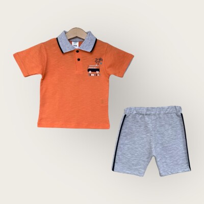 Wholesale Boy 2-Piece Polo Neck T-Shirt and Shorts Set 1-4Y Algiy Mini 2047-3561TK - Algiy Mini