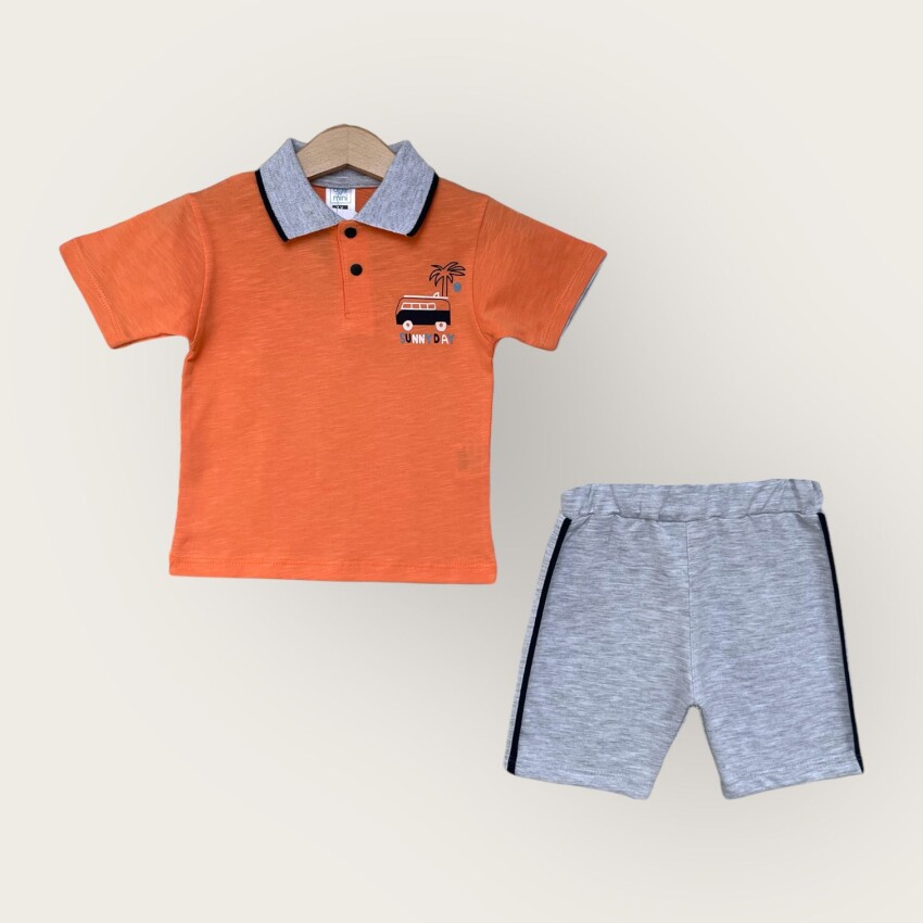 Wholesale Boy 2-Piece Polo Neck T-Shirt and Shorts Set 1-4Y Algiy Mini 2047-3561TK - 2