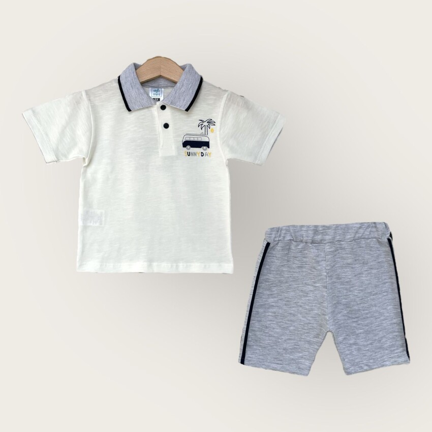 Wholesale Boy 2-Piece Polo Neck T-Shirt and Shorts Set 1-4Y Algiy Mini 2047-3561TK - 3