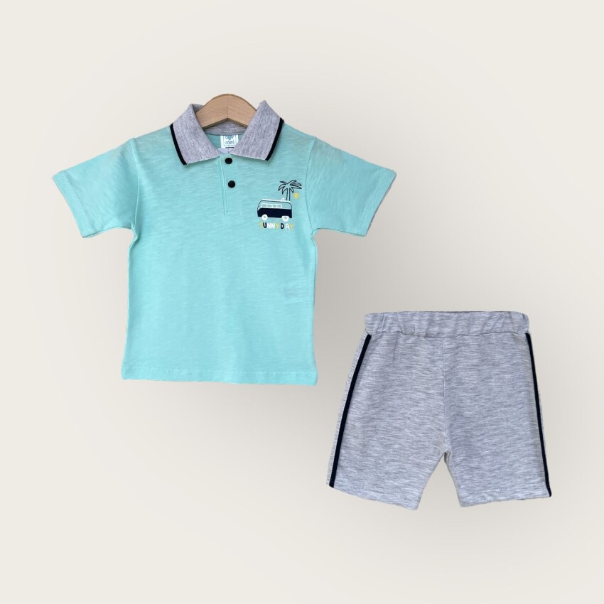 Wholesale Boy 2-Piece Polo Neck T-Shirt and Shorts Set 1-4Y Algiy Mini 2047-3561TK - 4