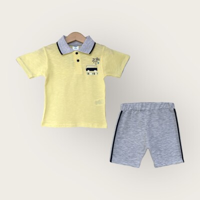 Wholesale Boy 2-Piece Polo Neck T-Shirt and Shorts Set 1-4Y Algiy Mini 2047-3561TK Светло-жёлтый 