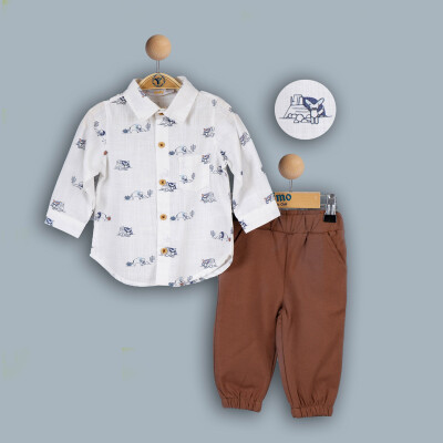 Wholesale Boys 2-Piece with Shirt and Pants Set 2-5Y Timo 1018-TE4DT042243012 Синий