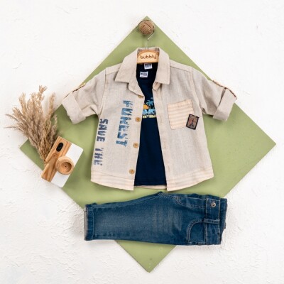 Wholesale Boys 3-Pieces Shirt, Tshirt and Denim Pants Set 6-24M Bubbly 2035-461 - Bubbly