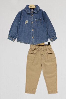 Wholesale Girls 2-Piece Denim Shirt and Pants Set 2-5Y Kumru Bebe 1075-4042 - Kumru Bebe