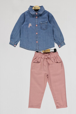 Wholesale Girls 2-Piece Denim Shirt and Pants Set 2-5Y Kumru Bebe 1075-4042 Пыльная роза