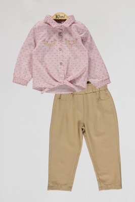 Wholesale Girls 2-Piece Shirt and Pants Set 2-5Y Kumru Bebe 1075-4097 Пыльная роза