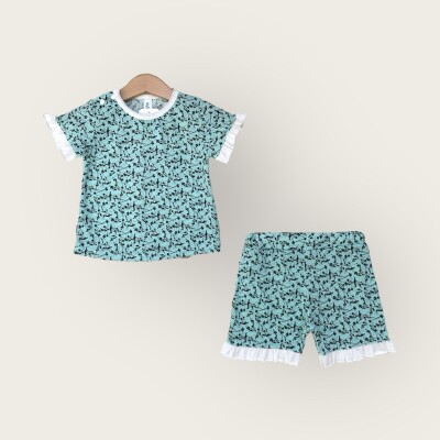 Wholesale Girls 2-Piece T-Shirt and Shorts Set 1-4Y Algiy Mini 2047-2823 Мятно-зеленый