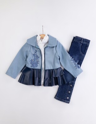 Wholesale Girl's 3-Piece Cashmere Jacket Jeans Pants Shirt Set 2-6Y Miss Lore 1055-5711 Синий