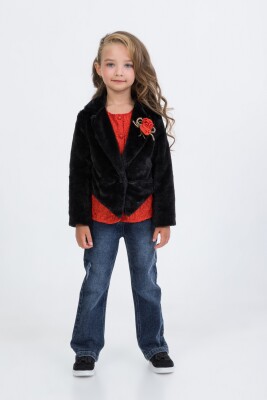 Wholesale Girl's 3-Piece Fur Jacket Lace Blouse Jeans Pants Set with Bag 2-6Y Miss Lore 1055-5716 - Miss Lore