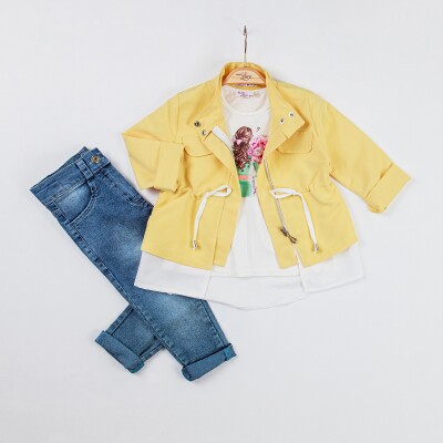 Wholesale Girls 3-Piece Jacket, Badi and Denim Pants Set 2-6Y Miss Lore 1055-5517 Жёлтый 